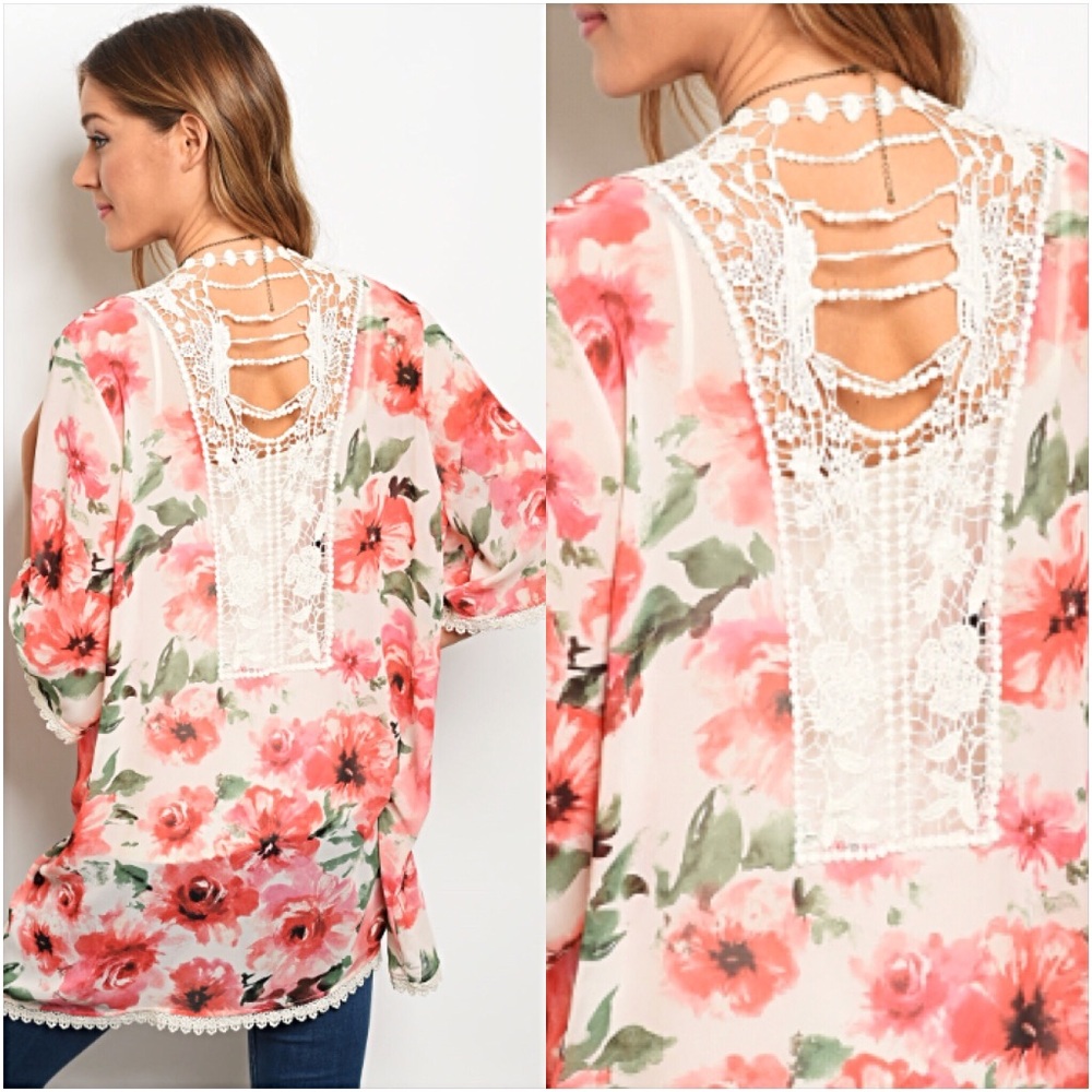 Stunning Crochet Lace Floral Chiffon Cardi SML - Picture 3 of 6